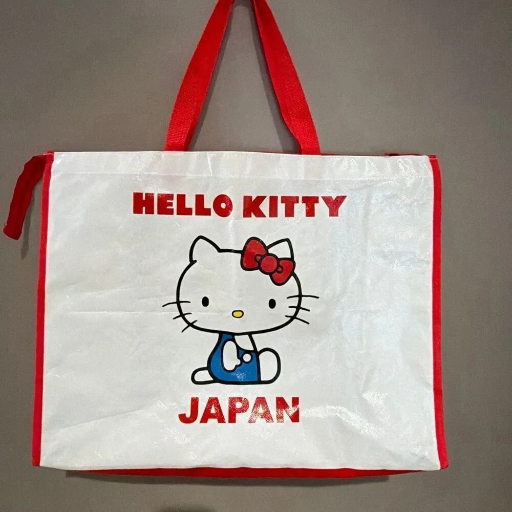 Hello Kitty Japan Sanrio Reusable Shopping Tote 1976 2016 Red Handles Zipper